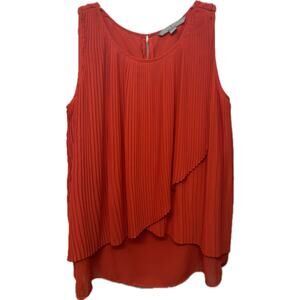 Valerie Stevens Women's Red/Orange Sleeveless Layered Pleated Blouse - Size S